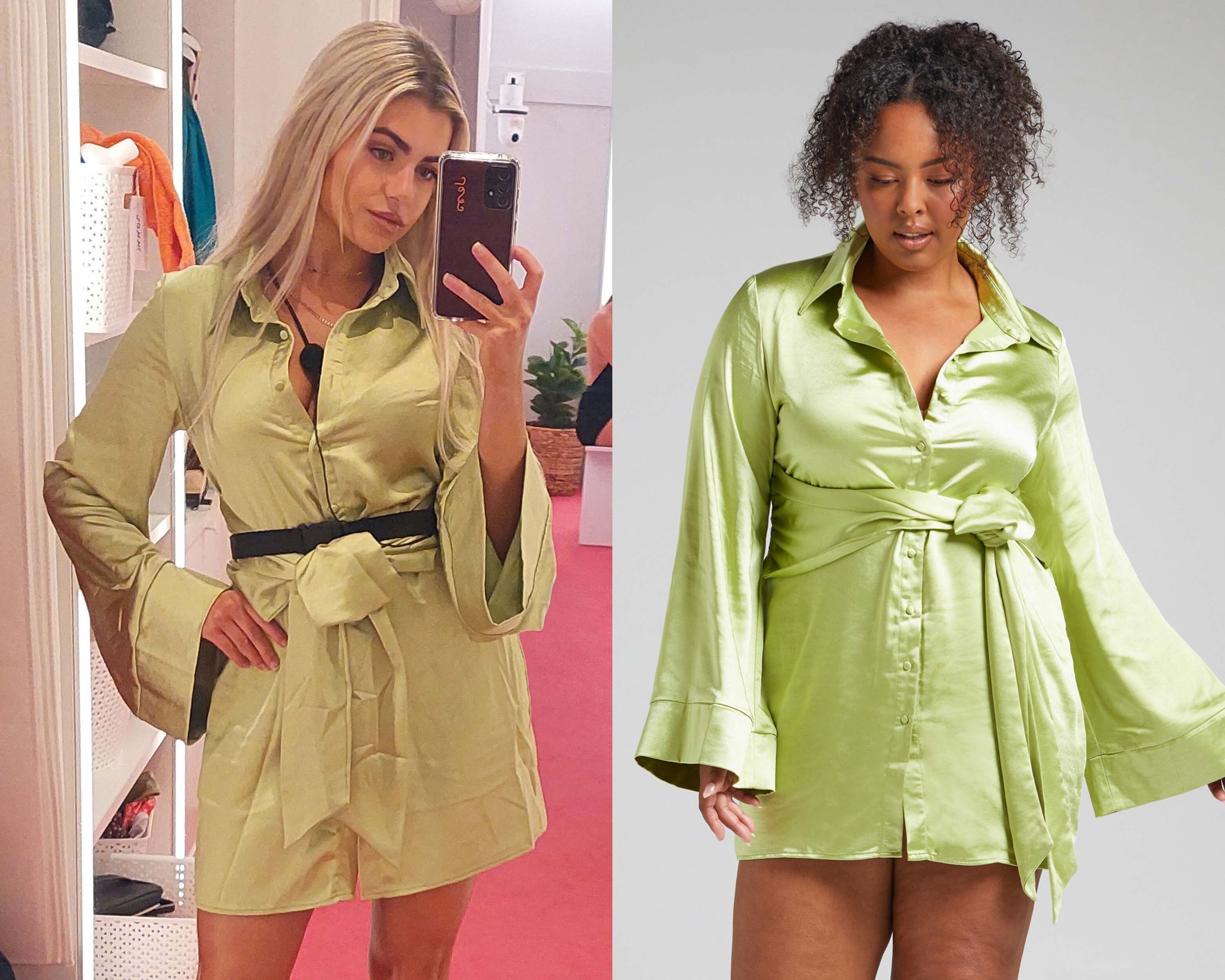hadid-button-down-satin-shirt-dress-with-waist-tie-in-green
